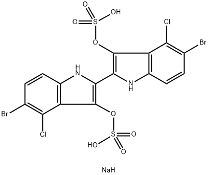 5,5'-Dibromo-4,4'-dichloro-2,2'-bi[1H-indole]-3,3'-diol bis(sulfuric acid sodium) salt Struktur