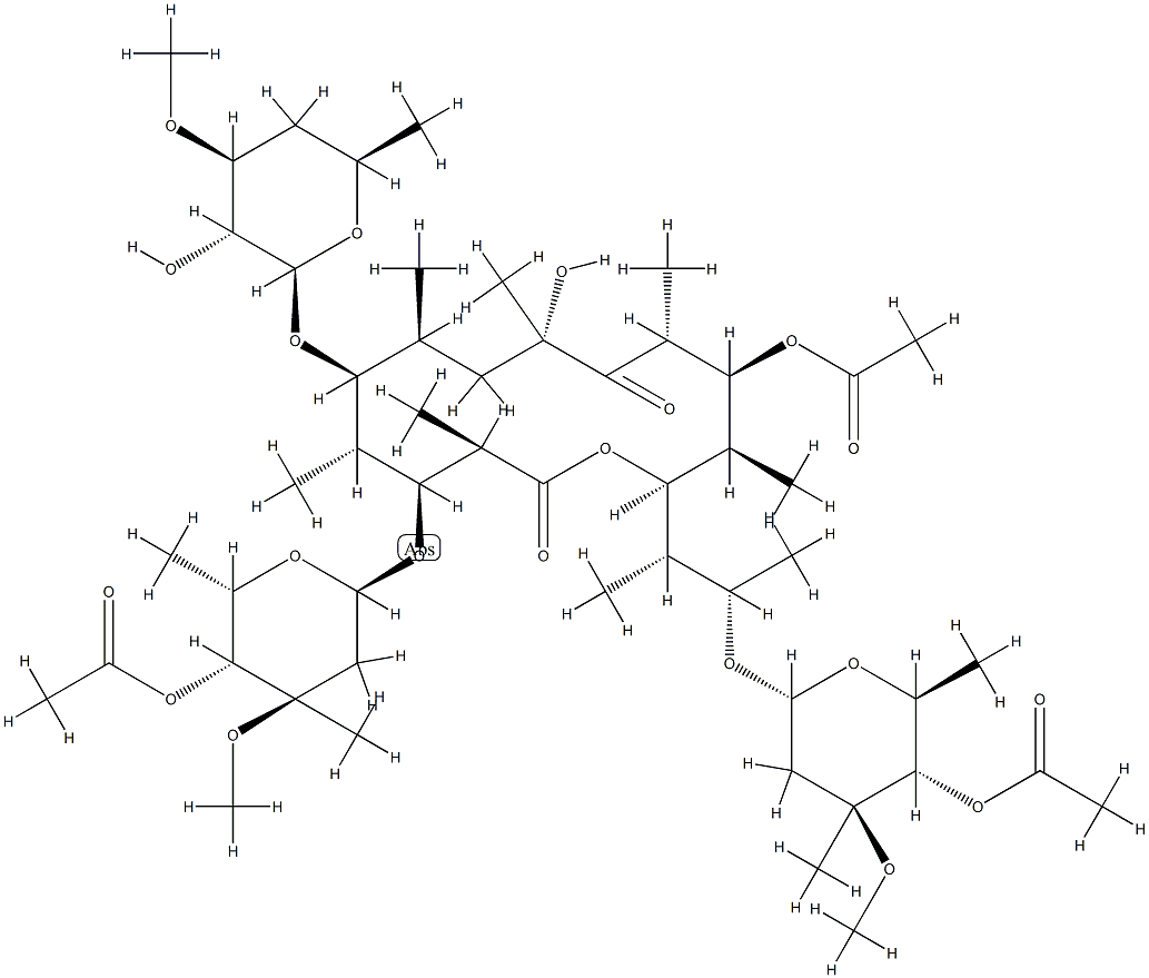 15-O-(4-O-Acetyl-2,6-dideoxy-3-C-methyl-3-O-methyl-α-L-xylo-hexopyranosyl)lankamycin Struktur