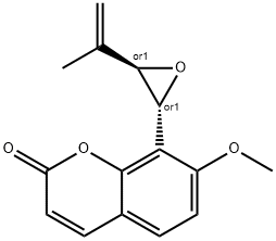 rel-7-メトキシ-8-[(2α*)-3β*-(1-メチルエテニル)オキシラニル]-2H-1-ベンゾピラン-2-オン 化学構造式