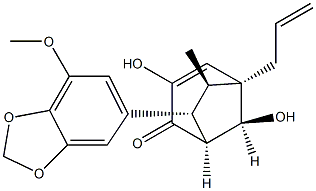 (1S,8-syn)-3,8-Dihydroxy-7β-(7-methoxy-1,3-benzodioxol-5-yl)-6α-methyl-5α-allylbicyclo[3.2.1]oct-3-en-2-one Struktur