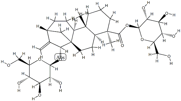 15β-(β-D-グルコピラノシルオキシ)カウラ-16-エン-18-酸(β-D-グルコピラノシル) 化学構造式