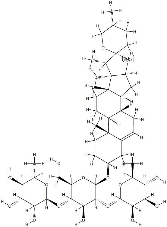 (25R)-3β-(2-O,4-O-Di-α-L-rhamnopyranosyl-β-D-glucopyranosyloxy)-17-hydroxyspirosta-5-ene Structure