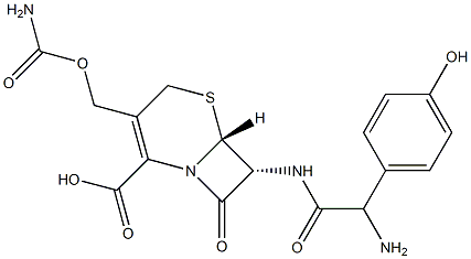 (6R)-3-[[(Aminocarbonyl)oxy]methyl]-7α-[[amino(4-hydroxyphenyl)acetyl]amino]-8-oxo-5-thia-1-azabicyclo[4.2.0]oct-2-ene-2-carboxylic acid Struktur