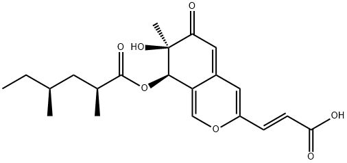 (2S,4S)-2,4-ジメチルヘキサン酸[(7R)-3-[(E)-2-カルボキシエテニル]-7,8-ジヒドロ-7-ヒドロキシ-7-メチル-6-オキソ-6H-2-ベンゾピラン-8α-イル] 化学構造式