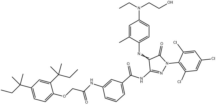 3-[[[2,4-双(叔戊基)苯氧基]乙酰基]氨基]-N-[4-[[4-[乙基(2-羟乙基)氨基]2-甲苯基]亚氨基]-4,5-二氢-5-氧代-1-(2,4,6-三氯苯基)-1H-吡唑-3-基]-苯甲酰胺,65749-37-3,结构式
