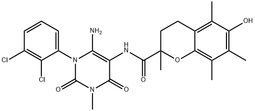 2H-1-Benzopyran-2-carboxamide,  N-[6-amino-1-(2,3-dichlorophenyl)-1,2,3,4-tetrahydro-3-methyl-2,4-dioxo-5-pyrimidinyl]-3,4-dihydro-6-hydroxy-2,5,7,8- Structure