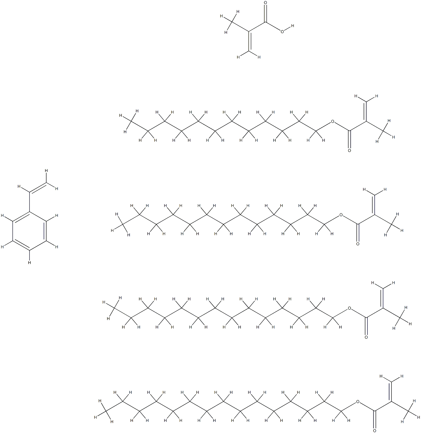 2-Propenoic acid, 2-methyl-, polymer with dodecyl 2-methyl-2-propenoate, ethenylbenzene, pentadecyl 2-methyl-2-propenoate, tetradecyl 2-methyl-2-propenoate and tridecyl 2-methyl-2-propenoate Structure