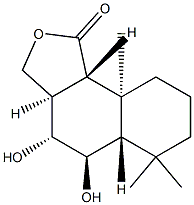(3aR)-3aβ,4,5,5aα,6,7,8,9,9a,9bα-デカヒドロ-4β,5α-ジヒドロキシ-6,6,9aβ-トリメチルナフト[1,2-c]フラン-1(3H)-オン 化学構造式