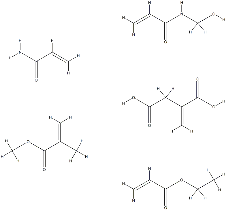Butanedioic acid, methylene-, polymer with ethyl 2-propenoate, N-(hydroxymethyl)-2-propenamide, methyl 2-methyl-2-propenoate and 2-propenamide Struktur