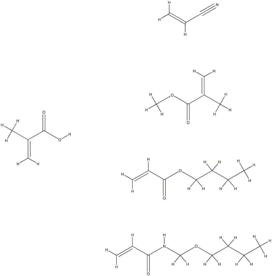 2-Propenoic acid, 2-methyl-, polymer with N-(butoxymethyl)-2-propenamide, butyl 2-propenoate, methyl 2-methyl-2-propenoate and 2-propenenitrile Struktur