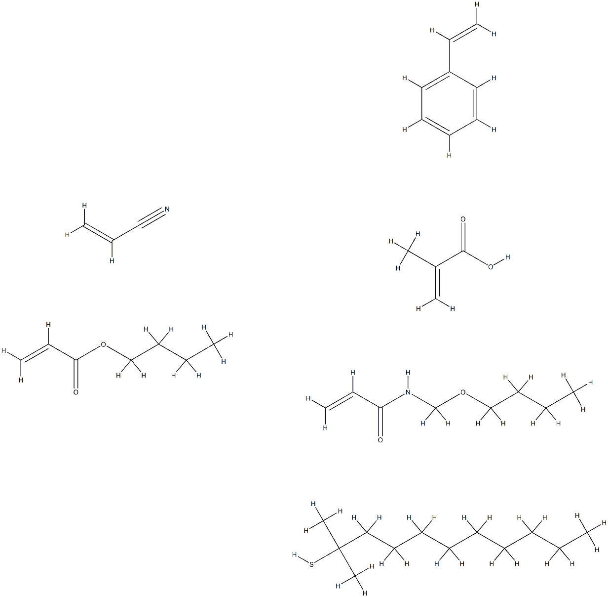 66037-32-9 2-Propenoic acid, 2-methyl-, telomer with N-(butoxymethyl)-2-propenamide, butyl 2-propenoate, tert-dodecanethiol, ethenylbenzene and 2-propenenitrile