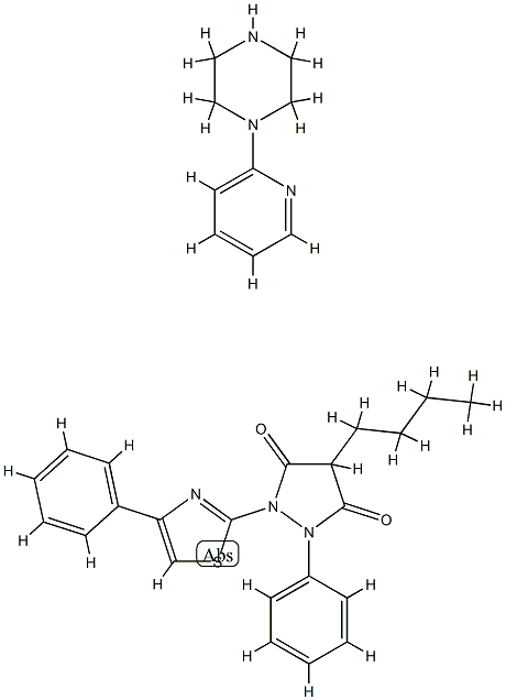 4-butyl-1-phenyl-2-(4-phenyl-1,3-thiazol-2-yl)pyrazolidine-3,5-dione, 1-pyridin-2-ylpiperazine Struktur