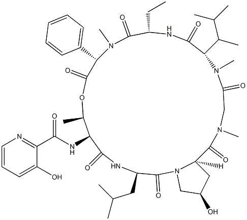 N-(3-Hydroxy-2-pyridinylcarbonyl)-cyclo[L-Thr*-D-Leu-D-c4Hyp-Sar-N-methyl-2-(1,2-dimethylpropyl)L-Gly-L-Abu-N-methyl-L-phenyl Gly-] Structure