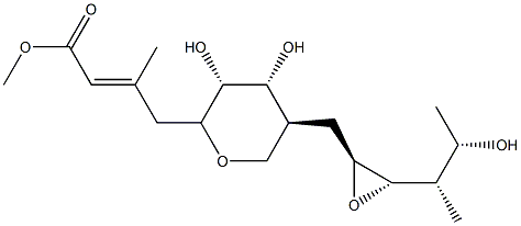 (E)-3-Methyl-4-[(2S)-tetrahydro-3α,4α-dihydroxy-5β-[[(2S,3S)-3α-[(1S,2S)-2-hydroxy-1-methylpropyl]oxiran-2β-yl]methyl]-2H-pyran-2β-yl]-2-butenoic acid methyl ester Struktur