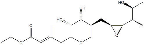 (E)-3-メチル-4-[(2S)-テトラヒドロ-3α,4α-ジヒドロキシ-5β-[[(2S,3S)-3α-[(1S,2S)-2-ヒドロキシ-1-メチルプロピル]オキシラン-2β-イル]メチル]-2H-ピラン-2β-イル]-2-ブテン酸エチル 化学構造式