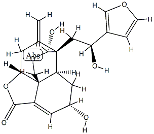 (1R,10aR)-7-[(S)-2-(3-フリル)-2-ヒドロキシエチル]-6,6aβ,7,8-テトラヒドロ-5β,8α-ジヒドロキシ-11-メチレン-1β,7β-エタノフロ[3,4-i][2]ベンゾピラン-3(5H)-オン 化学構造式