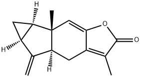 (4aS)-4aα,5,5aα,6,6aα,6b-ヘキサヒドロ-3,6bβ-ジメチル-5-メチレンシクロプロパ[2,3]インデノ[5,6-b]フラン-2(4H)-オン 化学構造式