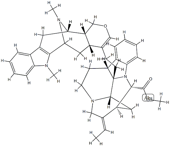 (16S,19E)-2α-(アルストフィラン-18-イル)-19,20-ジデヒドロ-2,7α-ジヒドロ-1,16-シクロコリナン-17-酸メチル 化学構造式