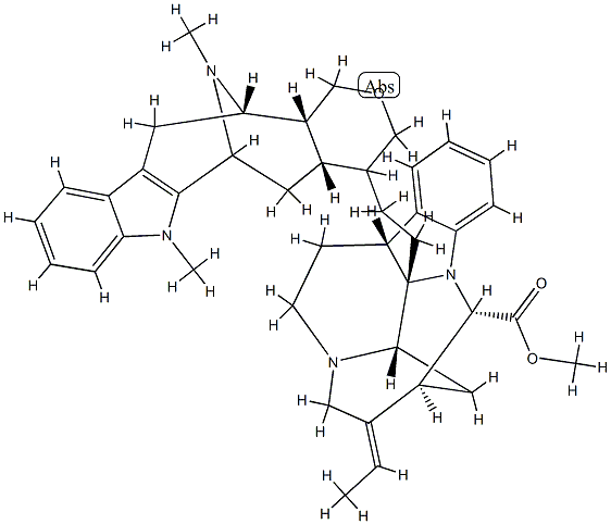 (16S,19E)-19,20-ジデヒドロ-2α-(20,21-ジヒドロアルストフィラン-18-イル)-2,7α-ジヒドロ-1,16-シクロコリナン-17-酸メチル 化学構造式