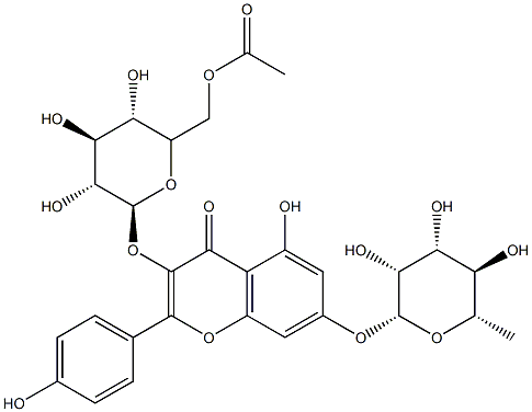 3-O-(6''-O-乙酰基)葡糖甙-7-O-鼠李糖苷堪非醇酯,66465-24-5,结构式
