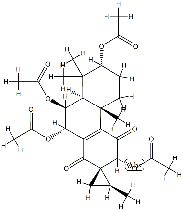 (2S,2'S)-3,4,4b,5,6,7,8,8aβ,9,10-デカヒドロ-2',4bα,8,8-テトラメチル-1,4-ジオキソスピロ[フェナントレン-2(1H),1'-シクロプロパン]-3β,7β,9α,10β-テトラオール3,7,9,10-テトラアセタート 化学構造式