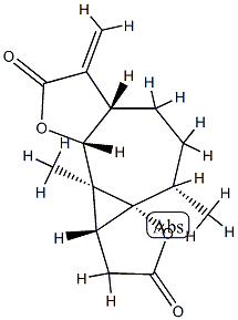 (3aR,3cα,6aR,9aα)-デカヒドロ-3bβ,7β-ジメチル-1-メチレン-5H-フロ[2'',3'':1',3']シクロプロパ[1',2':6,7]シクロヘプタ[1,2-b]フラン-2,5-ジオン 化学構造式