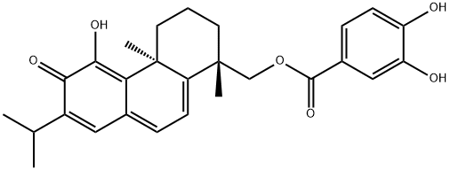 3,4-ジヒドロキシ安息香酸[(1S)-1,2,3,4,4a,6-ヘキサヒドロ-5-ヒドロキシ-1,4aβ-ジメチル-7-イソプロピル-6-オキソフェナントレン-1β-イル]メチル 化学構造式
