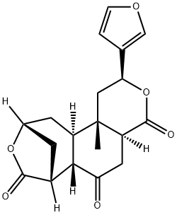 (2S)-2β-(3-フリル)-4aα,5,6aβ,7,10,11,11aα,11b-オクタヒドロ-11bβ-メチル-7β,10β-メタノ-2H-ピラノ[4,3-g][3]ベンゾオキセピン-4,6,8(1H)-トリオン 化学構造式