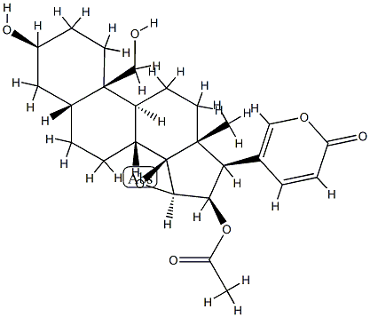 16β-(アセチルオキシ)-14,15β-エポキシ-3β,19-ジヒドロキシ-5β-ブファ-20,22-ジエノリド 化学構造式