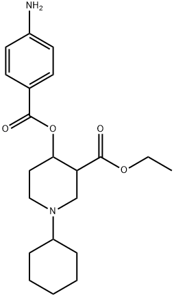 (1-Cyclohexyl-3-ethoxycarbonyl-4-piperidinyl)=p-aminobenzoate Struktur