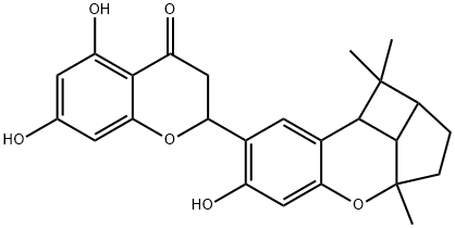 2-(1a,2,3,3a,8b,8c-ヘキサヒドロ-6-ヒドロキシ-1,1,3a-トリメチル-4-オキサ-1H-ベンゾ[f]シクロブタ[cd]インデン-7-イル)-2,3-ジヒドロ-5,7-ジヒドロキシ-4H-1-ベンゾピラン-4-オン 化学構造式