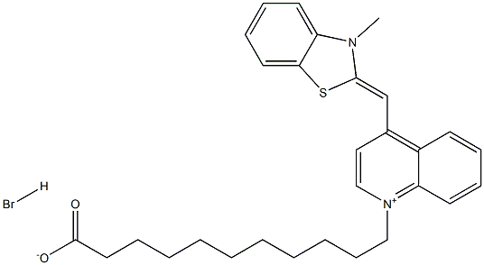 (E)-1-(10-羧基癸基)-4-((3-甲基苯并[D]噻唑-2(3H)-亚基)甲基)喹啉-1-溴化正离子, 672308-35-9, 结构式