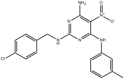 N~2~-(4-chlorobenzyl)-N~4~-(3-methylphenyl)-5-nitropyrimidine-2,4,6-triamine Structure