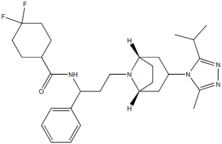 4,4-difluoro-N-[(1S)-3-[(1S,5R)-3-(3-methyl-5-propan-2-yl-1,2,4-triazo l-4-yl)-8-azabicyclo[3.2.1]oct-8-yl]-1-phenyl-propyl]cyclohexane-1-car boxamide|