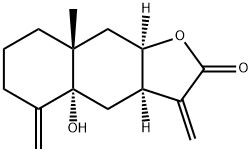 (3aR)-3aα,4,4a,5,6,7,8,8a,9,9aα-デカヒドロ-4aα-ヒドロキシ-8aβ-メチル-3,5-ビス(メチレン)ナフト[2,3-b]フラン-2(3H)-オン 化学構造式
