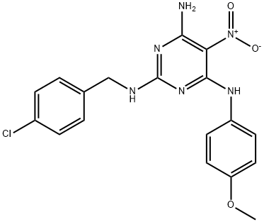 N~2~-(4-chlorobenzyl)-N~4~-(4-methoxyphenyl)-5-nitropyrimidine-2,4,6-triamine Struktur