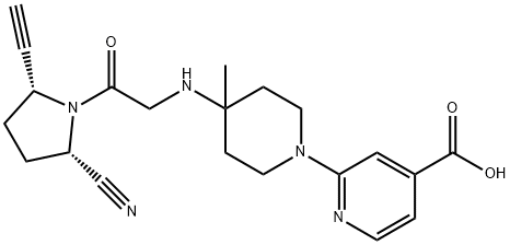 2-[4-[[2-[(2S,5R)-2-氰基-5-乙炔基-1-吡咯烷基]-2-氧代乙基]氨基]-4-甲基-1-哌啶基]-4-吡啶羧酸 结构式