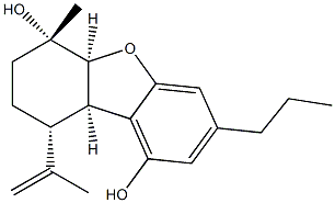 (5aS)-5aβ,6,7,8,9,9aβ-ヘキサヒドロ-6α-メチル-9β-(1-メチルエテニル)-3-プロピル-1,6-ジベンゾフランジオール 化学構造式
