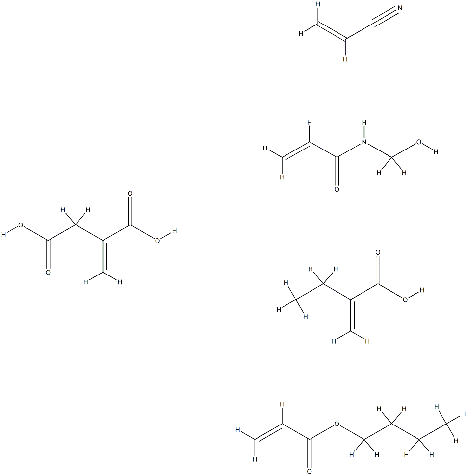 亚甲基丁二酸、2-丙烯酸丁酯、2-丙烯酸乙酯、N-羟甲基-2-丙烯酰胺和2-丙烯腈的聚合物,67785-46-0,结构式