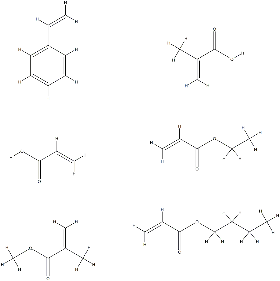2-Propenoic acid, 2-methyl-, polymer with butyl 2-propenoate, ethenylbenzene, ethyl 2-propenoate, methyl 2-methyl-2-propenoate and 2-propenoic acid Structure