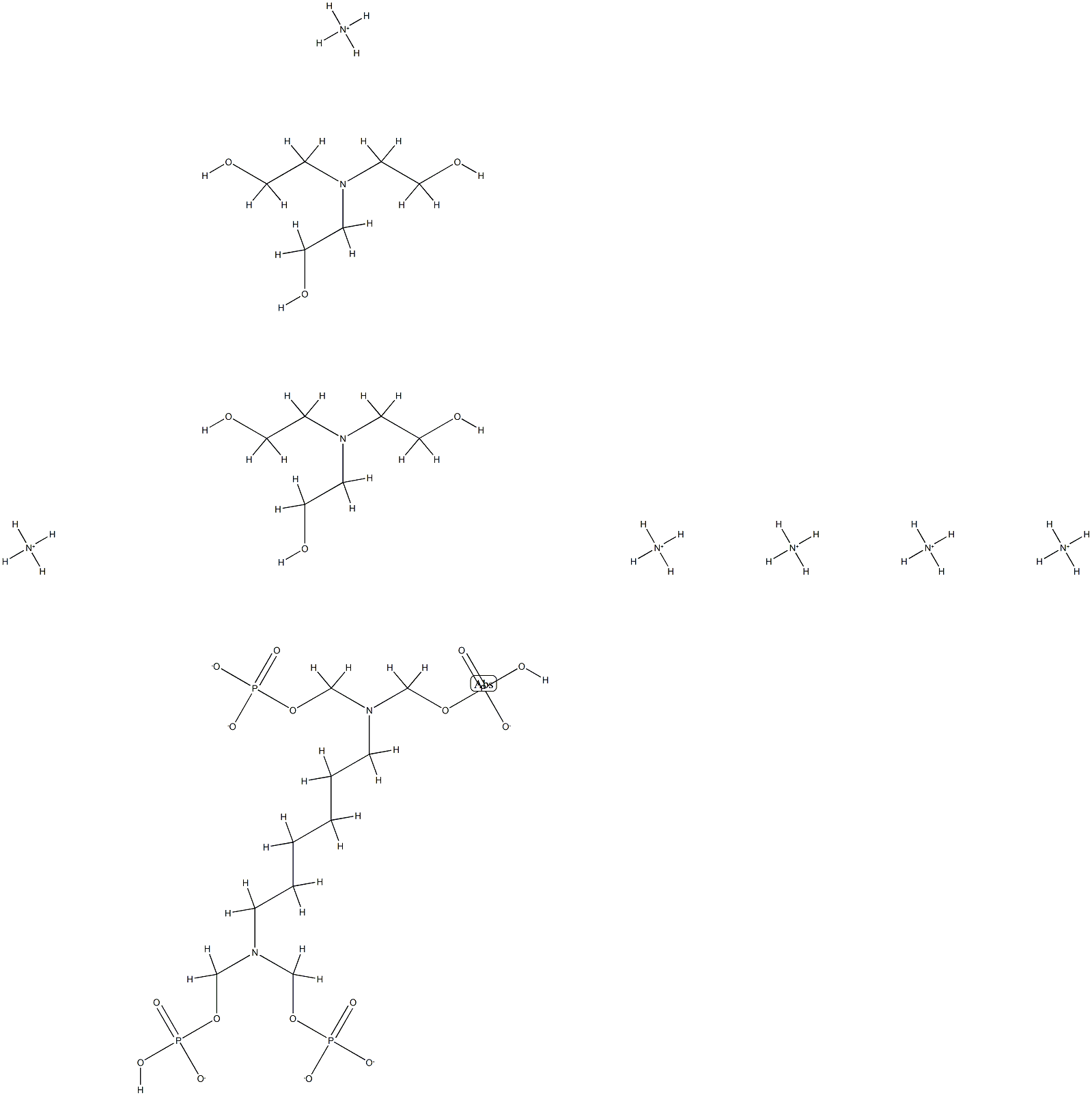 hexaammonium dihydrogen [hexane-1,6-diylbis[nitrilobis(methylene)]]tetrakisphosphonate, compound with 2,2',2''-nitrilotris[ethanol] (1:2) 结构式