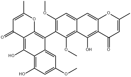 5,5',6'-Trihydroxy-6,8,8'-trimethoxy-2,2'-dimethyl-7,10'-bi[4H-naphtho[2,3-b]pyran]-4,4'-dione Struktur