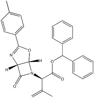 4-Oxa-2,6-diazabicyclo[3.2.0]hept-2-ene-6-acetic acid, α-(1-Methylethenyl)-3-(4-Methylphenyl)-7-oxo-, diphenylMethyl ester, [1R-[1α,5α,6(R*)]]- (9CI) Struktur