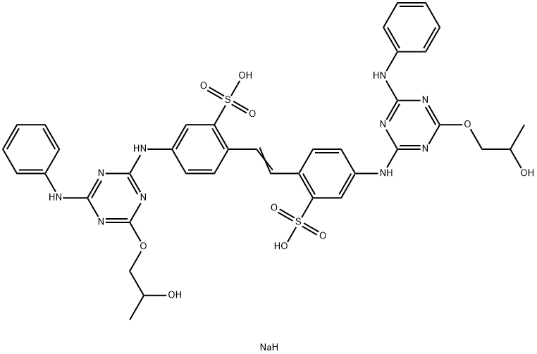2,2'-(1,2-エテンジイル)ビス[5-[[4-(2-ヒドロキシプロポキシ)-6-(フェニルアミノ)-1,3,5-トリアジン-2-イル]アミノ]ベンゼンスルホン酸ナトリウム] 化学構造式