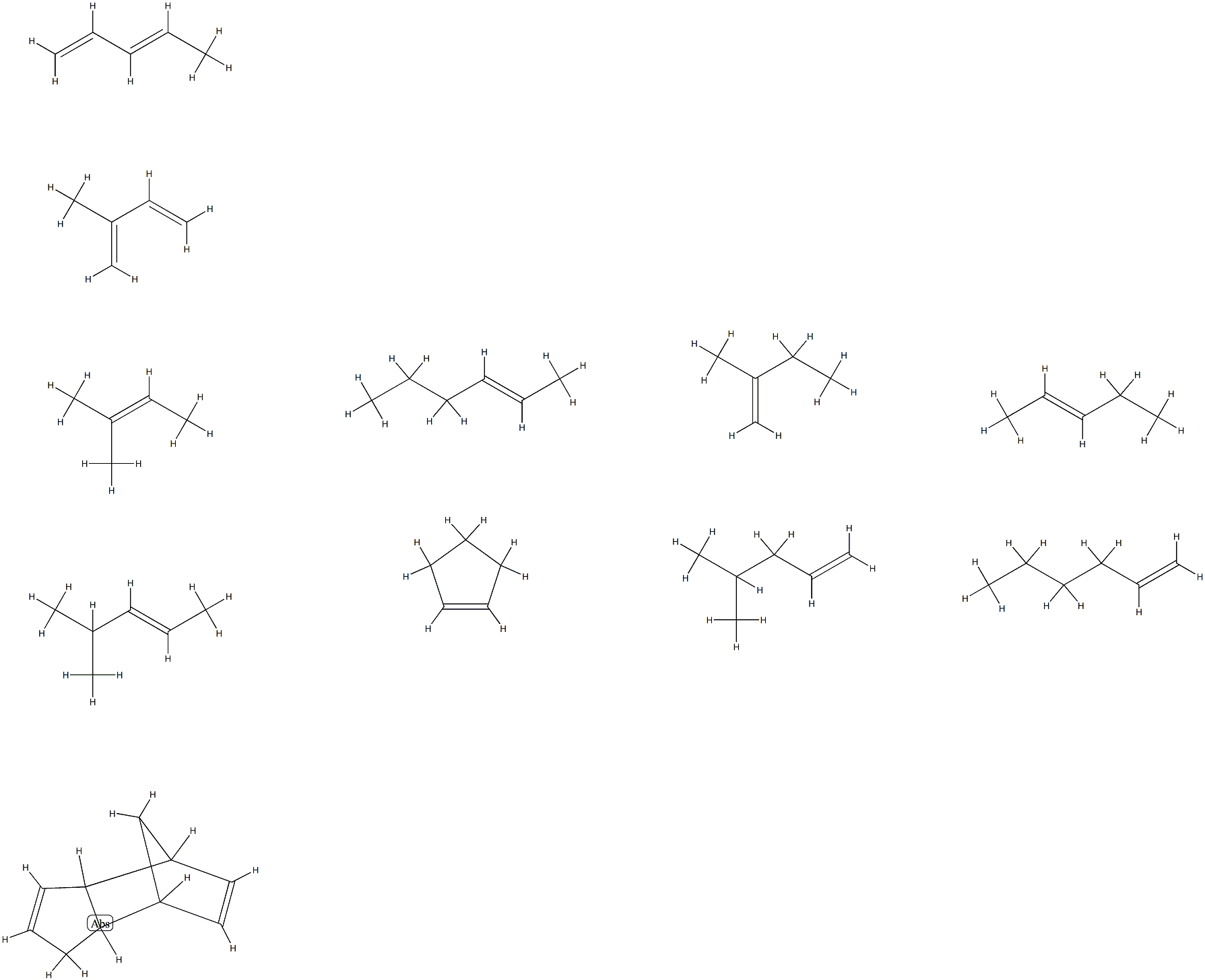 4,7-Methano-1H-indene, 3a,4,7,7a-tetrahydro-, polymer with cyclopentene, 1-hexene, 2-hexene, 2-methyl-1,3-butadiene, 2-methyl-1-butene, 2-methyl-2-butene, 4-methyl-1-pentene, 4-methyl-2-pentene, 1,3-pentadiene and 2-pentene Structure