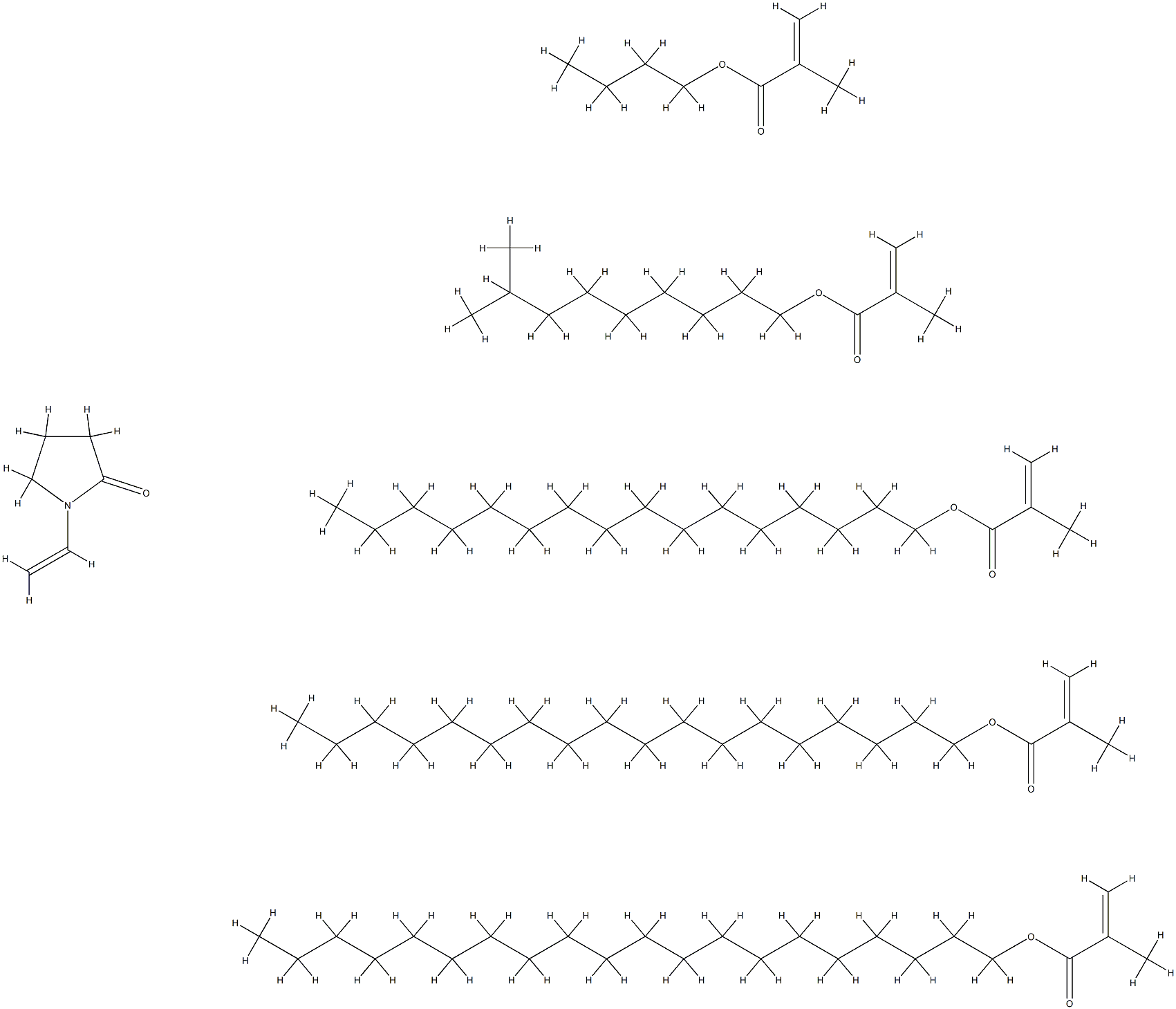 2-Propenoic acid, 2-methyl-, butyl ester, polymer with eicosyl 2-methyl-2-propenoate, 1-ethenyl-2-pyrrolidinone, hexadecyl 2-methyl-2-propenoate, isodecyl 2-methyl-2-propenoate and octadecyl 2-methyl-2-propenoate Struktur