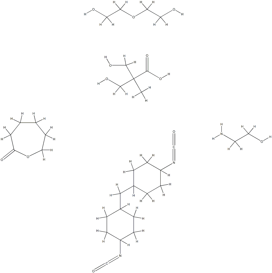 3-羟基-2-羟甲基-2-甲基-丙酸与2-氨基乙醇、1,1'-亚甲基双[4-异氰酸根合环己烷]、2-恶庚酮和2,2'-氧双乙醇的聚合物,68052-34-6,结构式