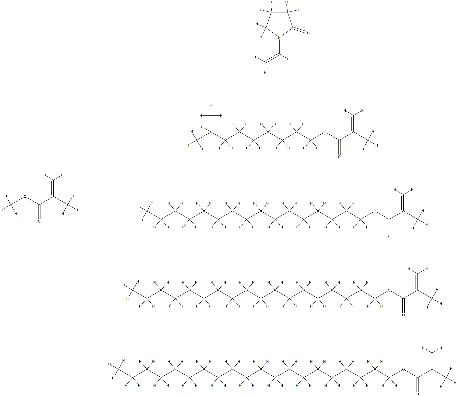 2-Propenoic acid, 2-methyl-, eicosyl ester, polymer with 1-ethenyl-2-pyrrolidinone, hexadecyl 2-methyl-2-propenoate, isodecyl 2-methyl-2-propenoate, methyl 2-methyl-2-propenoate and octadecyl 2-methyl-2-propenoate Struktur