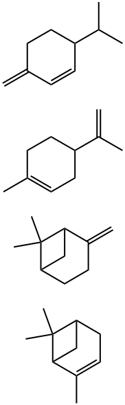 2,6,6-三甲基双环[3.1.1]庚-2-烯与6,6-二甲基-2-亚甲基双环[3.1.1]庚烷、3-亚甲烯-6-(1-甲乙基)环己烯和1-甲基-4-(1-甲基乙烯基)环己烯的聚合物,68240-09-5,结构式