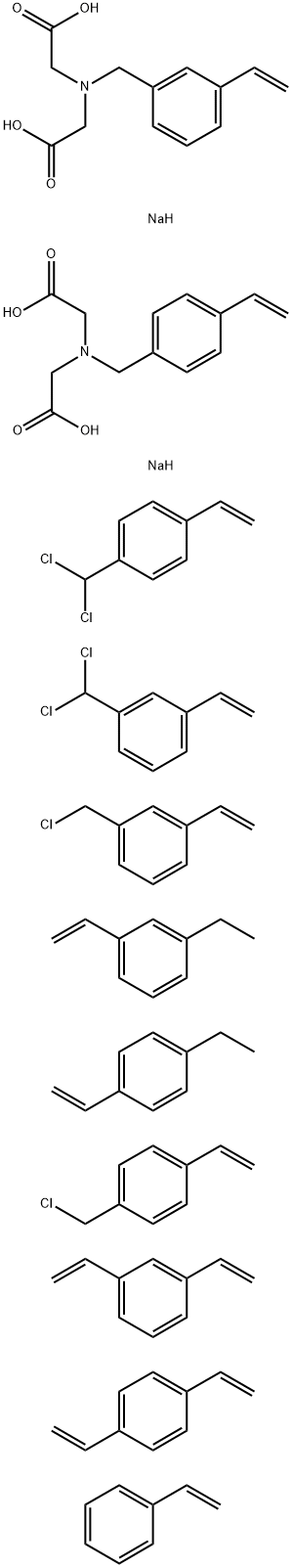 Glycine, N-(carboxymethyl)-N-[(3-ethenylphenyl)methyl]-, disodium salt, polymer with N-(carboxymethyl)-N-[(4-ethenylphenyl) methyl]glycine disodium salt, 1-(chloromethyl)-3-ethenylbenzene, 1-(chloromethyl)-4-ethenylbenzene, 1-(dichloromethyl)-3-ethenylben,68517-08-8,结构式